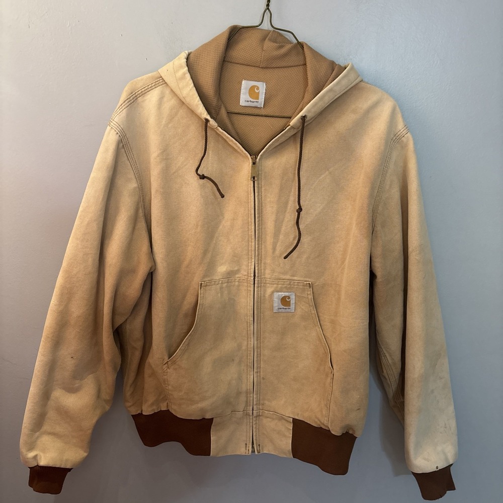 Vtg 90s Carhartt Lined Jacket JR106 Mens XL Brown Zip Hooded Jacket Distressed